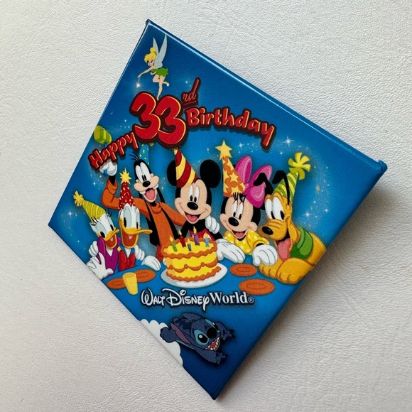 Walt Disney World Button Pin Square Happy 33th Birthday Mickey Minnie - Picture 4 of 5